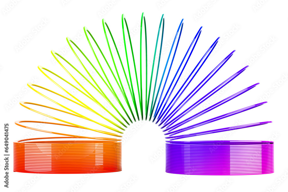 Poster rainbow colored helical spring toy. 3d rendering isolated on transparent background