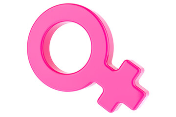 Female Gender Symbol, pink color. 3D rendering isolated on transparent background