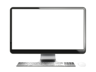 Modern desktop computer with blank screen.  Transparent background. 3D illustration