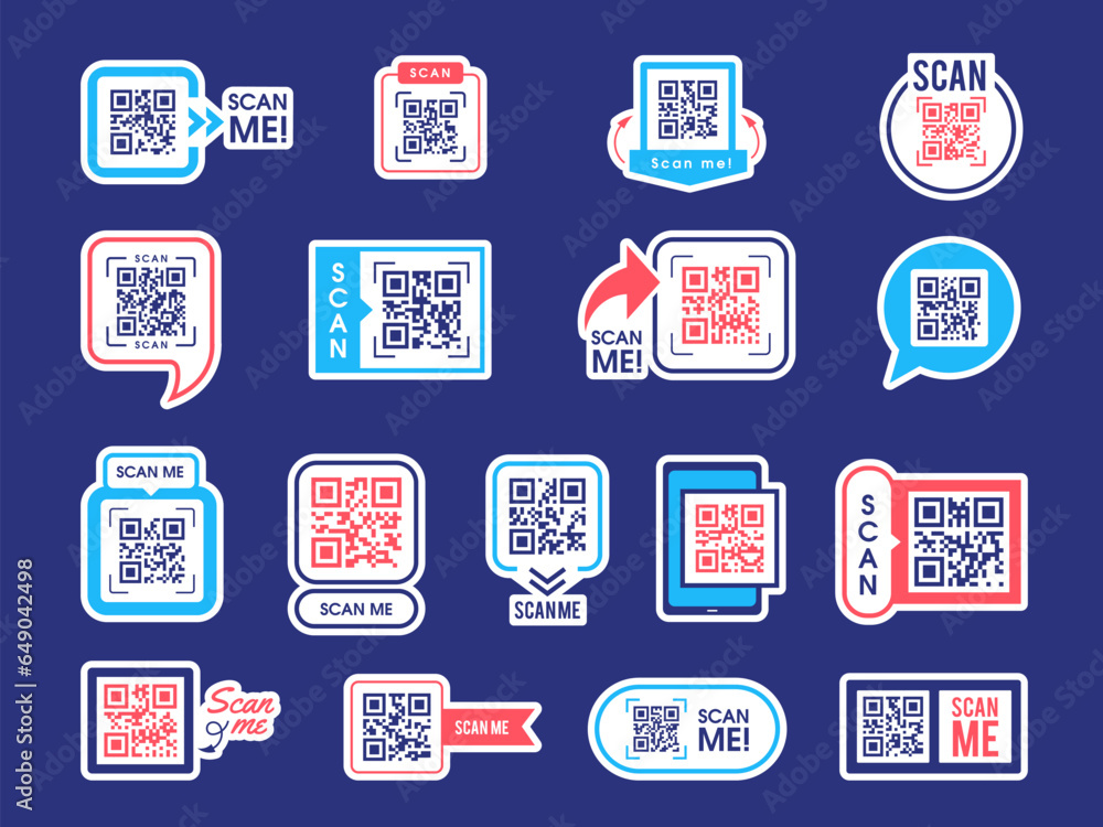 Poster qr codes. different icons for payment scanning app identity on mobile phone recent vector icons set