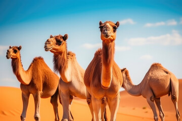 Camels Grazing in the Vast Desert Landscape