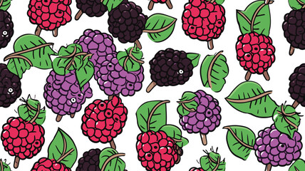 Hand-drawn cartoon berry pattern. Funny cartoon baby blackberries pattern for textiles, wallpapers, backgrounds, wrapping paper, packaging, fabrics, 