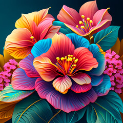 the beauty flower of nature with a colorful hibiscus pattern in a whimsical and playful drawing style, featuring the exotic flowers in bold and striking designs that will add a pop of color