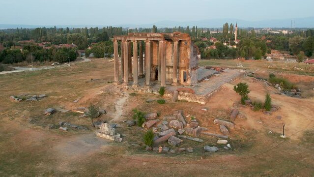 Aizonai antic city ruins with Zeus temple. Aizanoi ancient city in Cavdarhisar, Kutahya, Turkey.