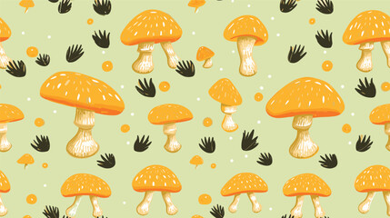 Mushrooms pattern. Hand drawn cartoon mushrooms on a pattern for textiles, fabrics, backgrounds, wallpapers, kitchen decor, wrapping paper, labels. 