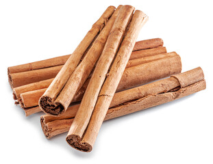 Cinnamon spice -dried bark strips isolated on white background.