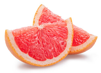 Slices of red grapefruit on white background. File contains clipping path.
