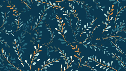 plant pattern. twigs. blue background.