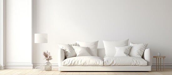 A homemade couch with soft cushions in a white interior