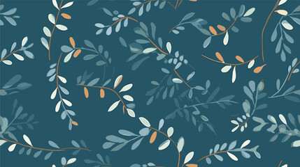plant pattern. twigs. blue background.