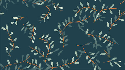 plant pattern. twigs. blue background.
