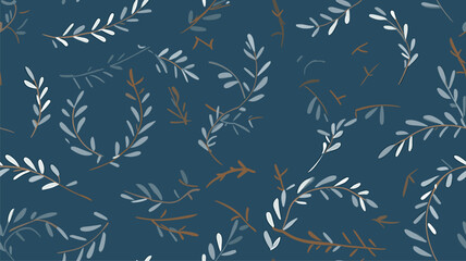 plant pattern. twigs. blue background.