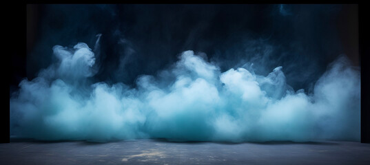 Verzaubernde Bühne mit bläulichem Nebel im Hintergrund – mystische Atmosphäre und dramatische Wand - ai-generiert