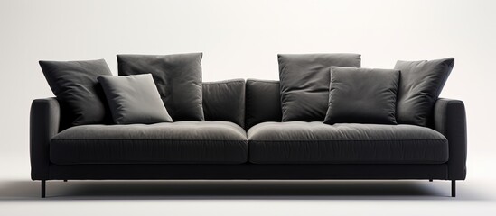 Black suede couch isolated on white background