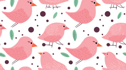 Seamless pattern with pink birds. hand-drawn illustration of cute birds