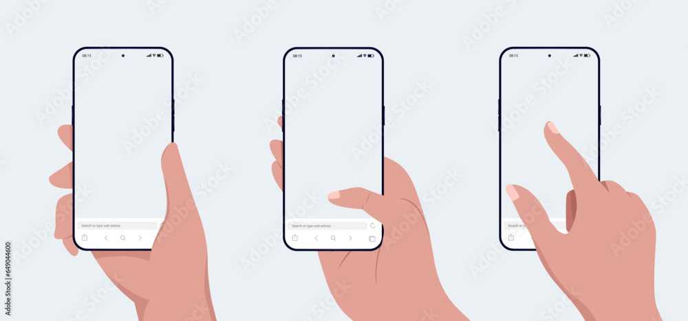 Leinwandbilder phone and hands mockup collection - set of vector illustration with hand holding smartphone and usin
