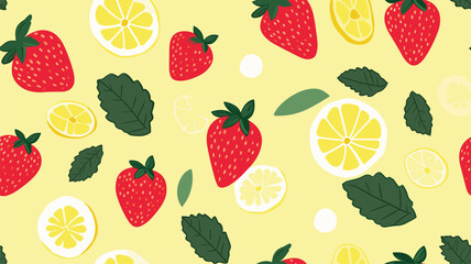 Strawberry and lemon pattern. Vector seamless fruit pattern for textiles, wallpapers, fabrics, wrapping paper, scrapbook.