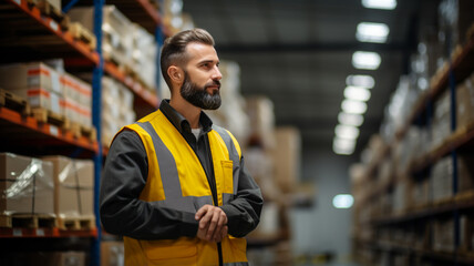 Obraz premium Logistics employee working inside warehouse or shipping center