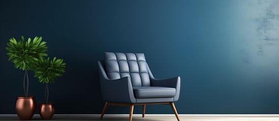 an armchair on a dark blue wall background