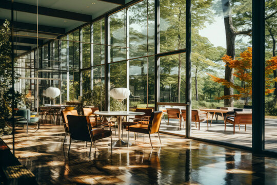 Modernes Innenarchitekturdesign f&uuml;r B&uuml;ros und Kantinen - ideale Pr&auml;sentation f&uuml;r moderne B&uuml;rowelten und zeitgem&auml;&szlig;es Design - Ai-generiert