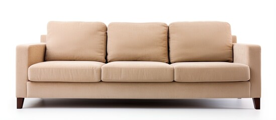 Beige fabric sofa three seats isolated on white background