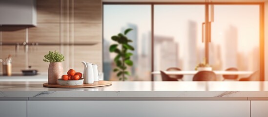 Fototapeta na wymiar Blurred modern kitchen interior as background
