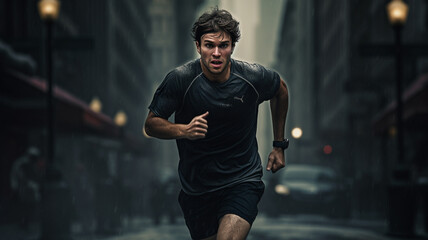 Marathon runner or jogger running outdoor, concept of sports and healthy living