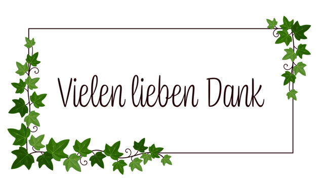 Vielen lieben Dank - Schriftzug in deutscher Sprache. Dankeskarte mit Efauranken.