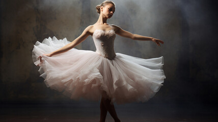 Beautiful young female ballet dancer dancing wearing dress - obrazy, fototapety, plakaty