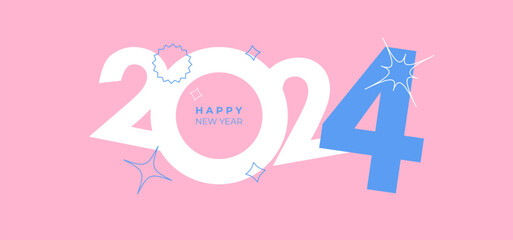Cover design of 2024 happy new year. Y2k style holiday cover. Colorful and easy to remember. Happy new year 2024 design background