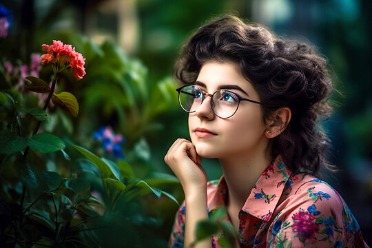 Deep in Thought: Young Woman with Glasses Contemplates Life's Questions in a Quiet Garage Moment. ai generative