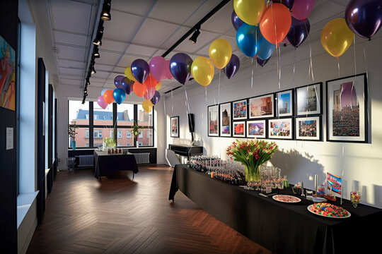 Office Fiesta Delight: A Vibrant Workspace Transforms into a Festive Haven for Colleague Celebration, ai generative