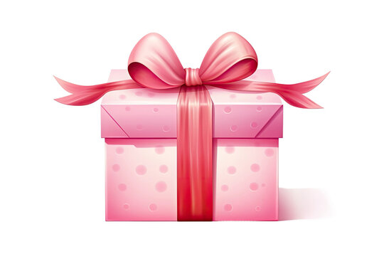 pink gift box wrapped with a red ribbon vintage illustration isolated on a transparent background, generative ai