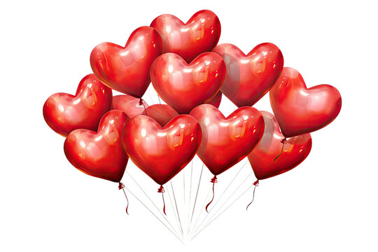 red foil heart balloons tied together vintage illustration isolated on a transparent background, generative ai