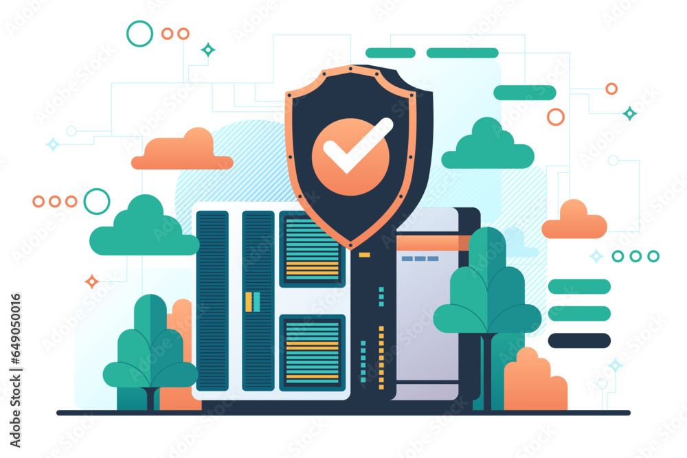 Poster database security, phishing, hacker attack, data server web concept. cyber security. personal data p