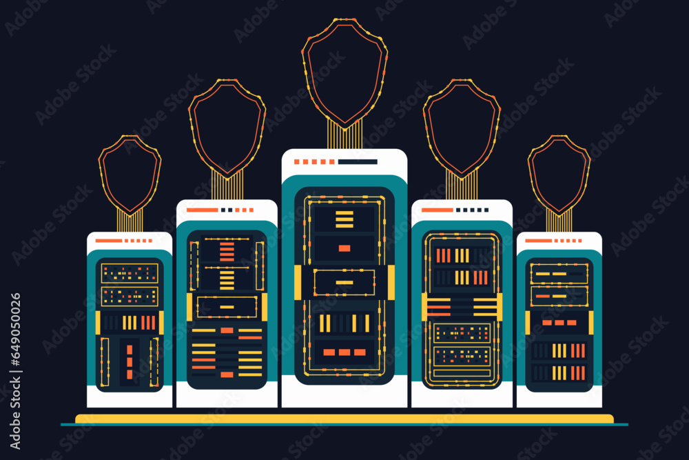 Poster database security, phishing, hacker attack, data server web concept. cyber security. personal data p