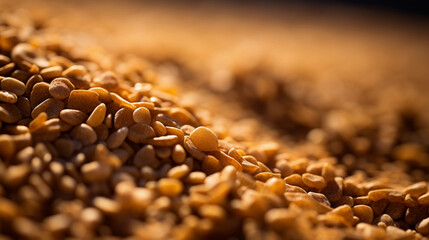 Obraz premium Close - up of sand grains in the desert, micro - details visible, shadows highlighting the texture, golden light