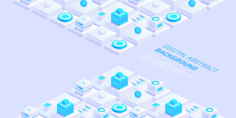 Future technology digital abstract background concept Digital cyberspace and data network Quantum computer or block chain of finance data Blockchain fintech and mining cryptocurrency Vector isometric