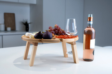 Wine table with appetizers. Drink wine and have a snack