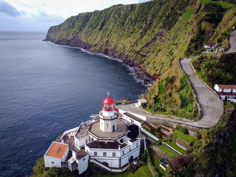 Arnel lighthouse near Nordeste, Sao Miguel, Azores, Portugal