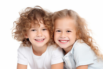 Perfect healthy teeth smile of a young kids. Oral Care concept