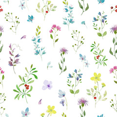 Watercolor floral seamless pattern. Hand drawn illustration isolated on white background. Vector EPS.
