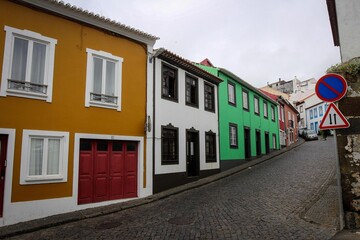 Old streets of Angra do Heroismo town view, Terceira island, Azores, Portugal