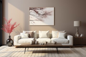 Fototapeta na wymiar Modern Minimal clean clear contemporary living room home interior design daylight background, white sofa couch in living room daylight from window, mock up interior