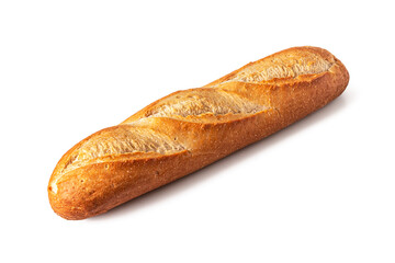 French baguette with crispy crust on a white background