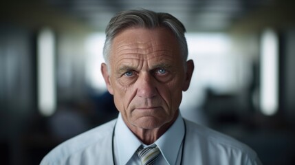 A retired detective with a stern face and deeply set eyes, advocates for reliable evidence gathering ods and decries the use of unreliable testimony or junk science in convictions. - obrazy, fototapety, plakaty