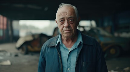 Fototapeta premium An experienced elder in his midsixties, having spent life experiencing the hardships of the automotive industry, utilizes his voice to advocate for robust pension rights for retirees. His