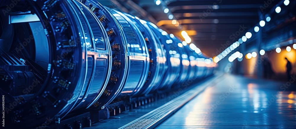 Poster blurred background and soft lighting in engineer or technician control tunnel infrastructure for ele