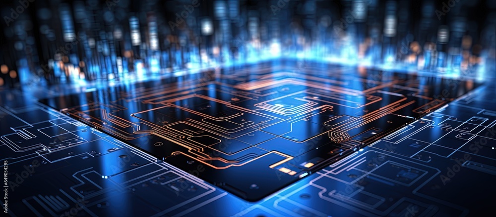 Poster 2d abstract futuristic tech circuit illustration with copyspace for text