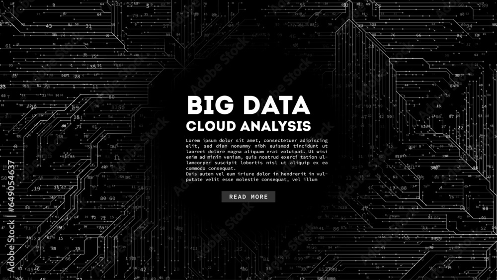 Poster Big Data cloud computing. Blockchain visualiztion. Social network information complexity.